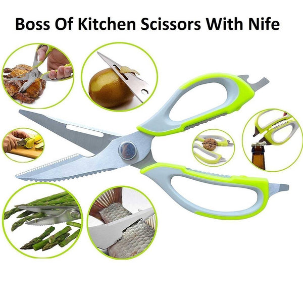 Stainless Steel Scissor With Nut Cracker & Bottle Opener - Pack Of 1