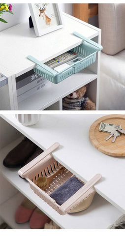 Kitchen Container Adjustable Slide Kitchen Fridge Freezer Space Saver Organizer Storage Boxs Rack Shelf Holder Refrigerator (Pack of 4)