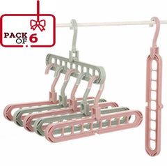 Plastic Colourful Adjustable Cloth Hangers (Multicolour, Pack Of 6)