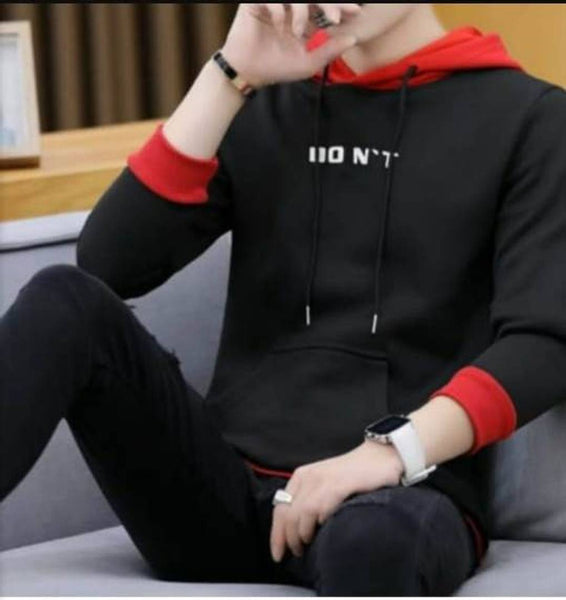 Stunning Black Printed Cotton Hooded Tees For Men