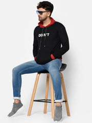 Stunning Black Printed Cotton Hooded Tees For Men