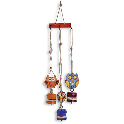 Triple Owl Motifs' Decorative Hanging Metal Wind Chime (3 Bells)