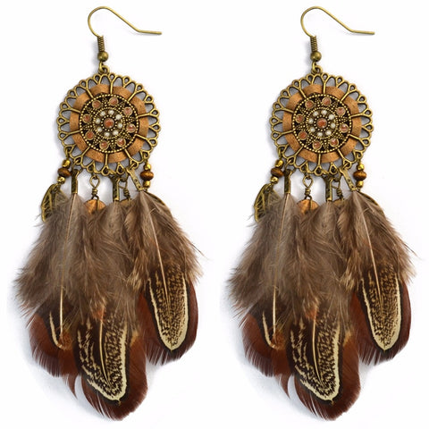 Indian Brown Feather Earrings for Women Boho Ethnic Jhumka Earrings Tribal Party New Tribal Gypsy Wedding boucles oreilles