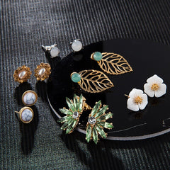 6 Pairs Earrings Of Stud Earrings Set Fashion Novel Flowers Leaves Geometric Alloy Earrings Set For Women