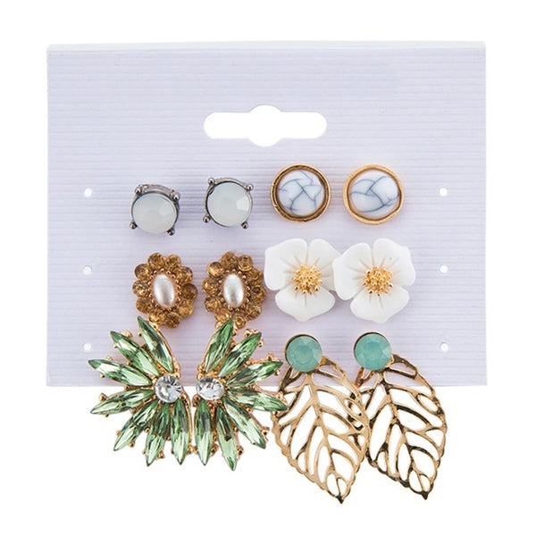 6 Pairs Earrings Of Stud Earrings Set Fashion Novel Flowers Leaves Geometric Alloy Earrings Set For Women