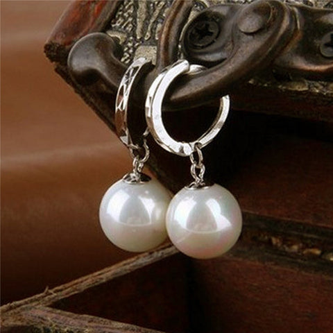 Hoop earrings Solid White Pearl White Filled Crystal Pendant womenDress pendientes Accessory Hanging Earring Jewelry women