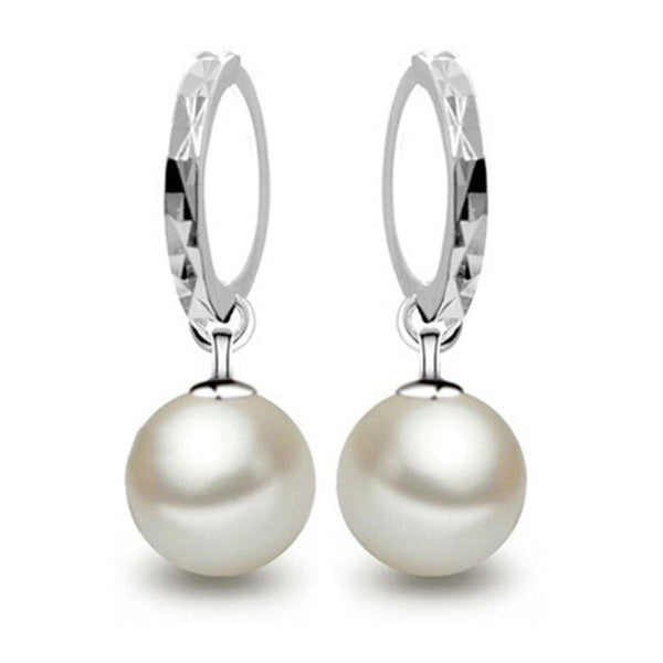 Hoop earrings Solid White Pearl White Filled Crystal Pendant womenDress pendientes Accessory Hanging Earring Jewelry women