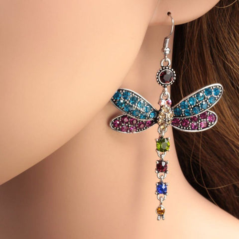 Earrings Women Dragonfly Tassel Earring Vintage Drop Dangle Earrings Boho Crystal Rhinestone Trendy Fashion Jewelry
