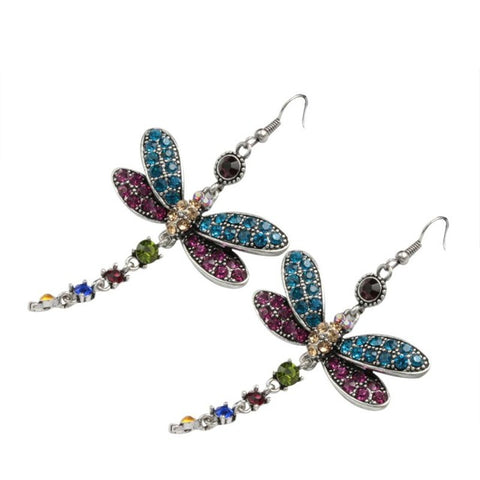 Earrings Women Dragonfly Tassel Earring Vintage Drop Dangle Earrings Boho Crystal Rhinestone Trendy Fashion Jewelry
