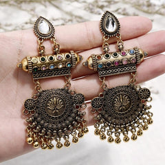 Crazy Feng Antique Gold Color Statement Earrings for Women Bell Long Pendant Jhumka Indian Gyspy Earring Mujer Accessories