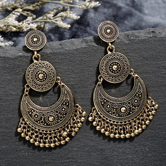 Crazy Feng Antique Gold Color Statement Earrings for Women Bell Long Pendant Jhumka Indian Gyspy Earring Mujer Accessories