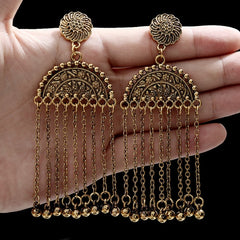 Crazy Feng Antique Gold Color Statement Earrings for Women Bell Long Pendant Jhumka Indian Gyspy Earring Mujer Accessories