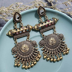 Crazy Feng Antique Gold Color Statement Earrings for Women Bell Long Pendant Jhumka Indian Gyspy Earring Mujer Accessories