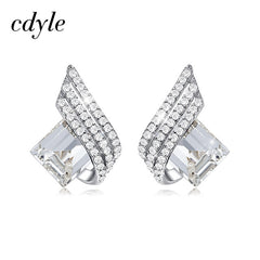 Cdyle 925 Silver Jewelry Wedding Bridal Engagement Earrings with Shiny Cubic Zircon Geometric Blue Crystal Earrings for Women