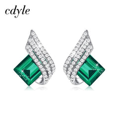 Cdyle 925 Silver Jewelry Wedding Bridal Engagement Earrings with Shiny Cubic Zircon Geometric Blue Crystal Earrings for Women