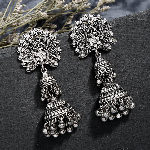 2020 Vintage Drop Earrrings for Women Antique Silver Color Ethnic Long Bell Pendientes Hanging Indian Earing Accessories Gift