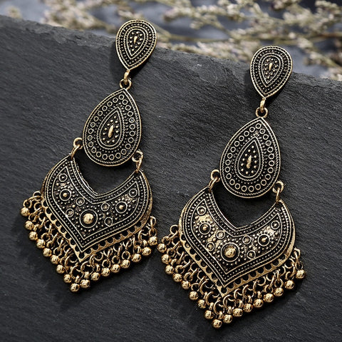 2020 Vintage Drop Earrrings for Women Antique Silver Color Ethnic Long Bell Pendientes Hanging Indian Earing Accessories Gift