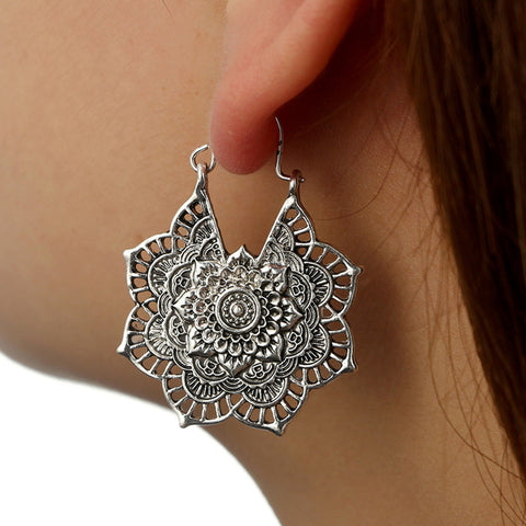 Women cartilage tragus earring fake gauge earrings серьга козелка helix earrings piercing Boho Antique Dangle Mandala Earrings#4