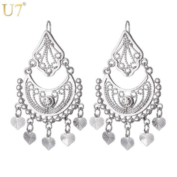 U7 Ethnic Earrings Indian Jewelry Classic Dangle Party Gift Silver Gold Color Rhinestone Tassels Drop Earrings For Women E3030