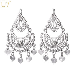 U7 Ethnic Earrings Indian Jewelry Classic Dangle Party Gift Silver Gold Color Rhinestone Tassels Drop Earrings For Women E3030