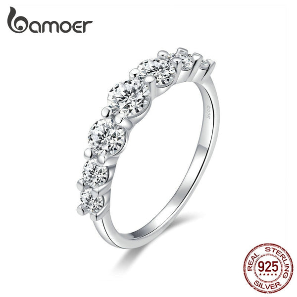 BAMOER Wedding Jewelry Real 925 Sterling Silver Shinning Zirconia Finger Rings for Women Promise Alliance Fine Jewelry SCR475