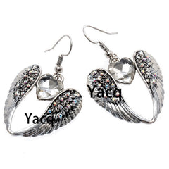 YACQ Wings Heart Dangle Drop Earrings Antique Silver Color W Crystal Women Girls Biker Bling Jewelry Gifts Dropshipping EC06