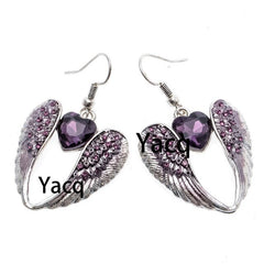 YACQ Wings Heart Dangle Drop Earrings Antique Silver Color W Crystal Women Girls Biker Bling Jewelry Gifts Dropshipping EC06