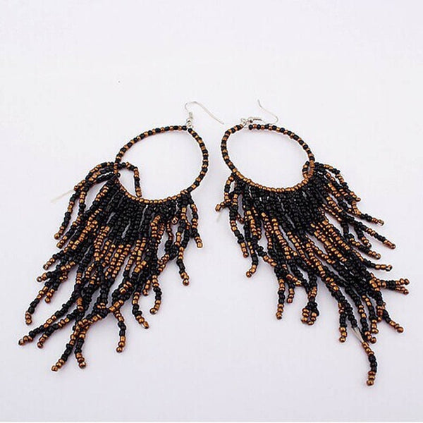 Beautiful Bohemian Earrings Fringed Long Section Of Big Beads Pendant Drop Earrings Exquisite Jewelries Accessory Oorbellen Sets