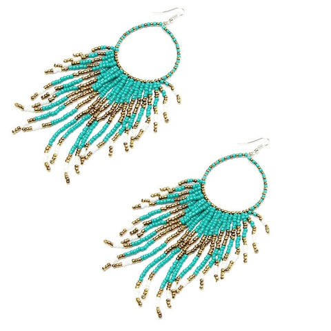 Beautiful Bohemian Earrings Fringed Long Section Of Big Beads Pendant Drop Earrings Exquisite Jewelries Accessory Oorbellen Sets